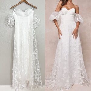 NWOT Romantic Dedication White Floral Off-the-Shoulder Maxi Dress